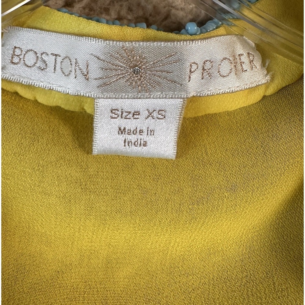 Boston Proper Beaded Tunic Top Yellow Boho Embroidered Flutter Sleeve XS - Picture 10 of 15